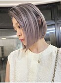 バレイヤージュ/ハイライト/ナチュラルボブ/ホワイトパール