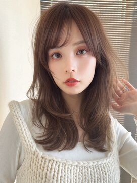 顔まわりレイヤー/セミロング/似合わせ/シルクラテブラウン