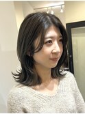 くびれヘア/オリーブブラウン/ミディアムヘア/顔まわりカット