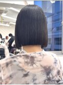 顎ラインボブと縮毛矯正とグレージュカラー