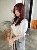 レイヤーミニウルフチェリーブラウンショート美髪前下がりボブ