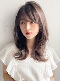 艶感うる艶髪レイヤーカット前髪サイドバングデザインカラー