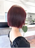 【白石】ブリーチなし赤髪ボルドーカラー暖色ボブミディアム原宿
