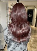 ボルドー 赤髪 暖色 ブリーチなしカラー 名古屋　ロングヘア