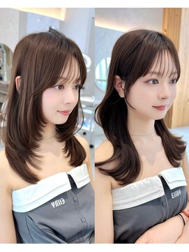 アフロートリノ(AFLOAT Leino) 前髪顔まわり小顔似合わせミディアムレイヤーグレージュカラー！