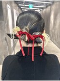 ヘアセット 結婚式ヘア お呼ばれヘア カチモリツイン カチモリ