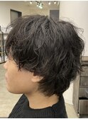 フェザーパーマ/グレーブルーカラー/刈り上げショートパンク
