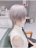 ロングウルフデザインカラー/ホワイトグレージュハイトーン