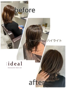 アイディール(:ideal) 20代30代40代☆シークレットハイライト☆ミディアムウルフ