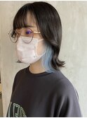 ブリーチ2回~インナーカラーペールブルー