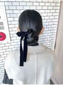 タイトシニヨン ベロアリボン まとめ髪 参列ヘア お呼ばれヘア 