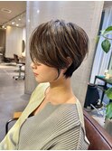 大人可愛い30代40代50代前下がりショートボブ丸みショート
