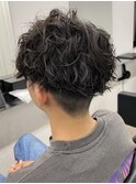 □カルマパーマ#ベリーショート#ウルフ#アッシュブラック