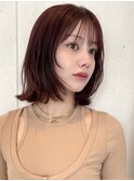ぱつんとロブ レイヤーカット  ピンクチェリーブラウン◎