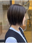 切りっぱ風ミニボブ細かめハイライトオリーブグレージュ30代