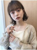 小顔前髪×オリーブカラー×イヤリングカラー×切りっぱなし