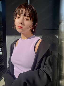 ミンクス 原宿店(MINX) レイヤーカット ウェットヘア オリーブベージュ 大人ヘア 原宿