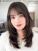 ハイライトカラーミルクティーベージュレイヤーカット