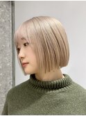 ミルクティーベージュ暗めグレージュミディアムウルフレイヤー○