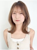 韓国レイヤーカット前髪なしヨシンモリミルクブラウンくびれヘア