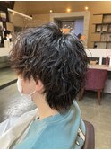 マッシュウルフ×波巻きパーマ