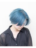 ハンサムショート/ブルー/ダブルカラー/センターパート/豊橋田原