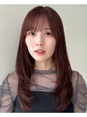顔周りレイヤーカットミディアムレイヤーベージュカラー