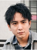  メンズスパイキーショートアップバング短髪ツイストパーマ束感