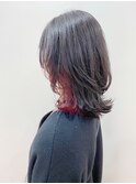 くびれミディアム×インナーカラー /レッド