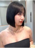 ミニウルフチェリーブラウンブリーチなしショートボブ前髪/池袋