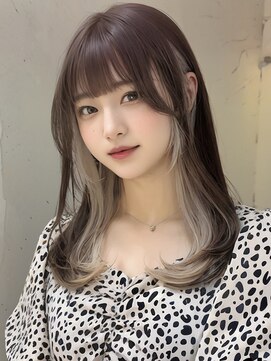 ミーム 原宿 表参道(meme) ”韓国風インナーカラーホワイトミルクティー×レイヤーカット