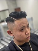 スパイキーショートブルーブラックフェザーパーマサーフカール