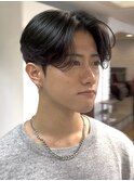 黒髪ツーブロックセンターパート韓国マッシュニュアンスパーマ