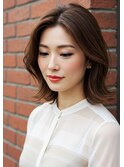 白髪ぼかしマロンベージュレイヤーカット外ハネボブ結べるボブ