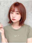 石塚／外ハネ韓国くびれミディアムボブオレンジ10代20代30代新宿