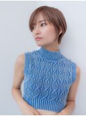 20代30代大人可愛い斜めバング小顔ショートボブシルキーベージュ
