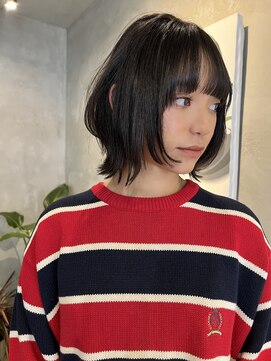 ブルックス ハイライト 切りっぱなしボブ ピンクブラウン 髪質改善 丸型