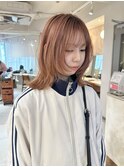 オレンジベージュ 顔周りカット レイヤーカット ウルフカット