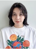 ミディアムレイヤー/ 顔まわりレイヤー/ 暗髪カラー