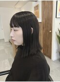 【お客様スタイル】ミディアムぱっつん×ブルージュカラー