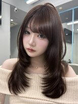 プリアバイポプルス 渋谷(pria by popls)&nbsp;ミディアムレイヤーハッシュカット顔周りカット韓国ヘア