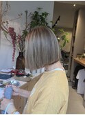 50代/白髪ぼかし/ハイライト/ミニボブ/ミルクティーベージュ