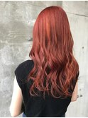 ハイトーンカラー10代20代オレンジカラーロングヘアー