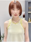 似合わせカット顎上ボブぷつっとボブ小顔顔周り姫カットオレンジ