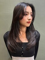 レーヴバイロンド 仙台(Reve by Lond)&nbsp;韓国レイヤーミディアム髪質改善くびれダークブルー前髪カット