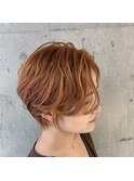 ショートボブ×パールオレンジ×骨格矯正