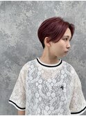 ハンサムショートツーブロック刈り上げピンクカラーユニセックス