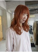 アプリコットオレンジ/くびれヘア/ウェーブショート［新潟］