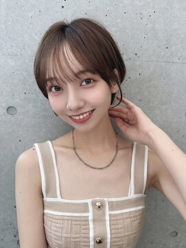 サンド 池袋 2nd(sand) 顔周りレイヤー小顔丸みショート/黒髪地毛風カラー/池袋