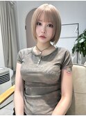 縮毛矯正/髪質改善トリートメント/ミディアムヘア/グレージュ